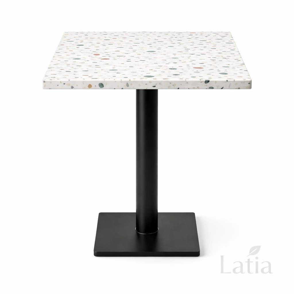LATIA 60x60 cm Kare Terazzo Masa – Metal Ayaklı Özel Üretim