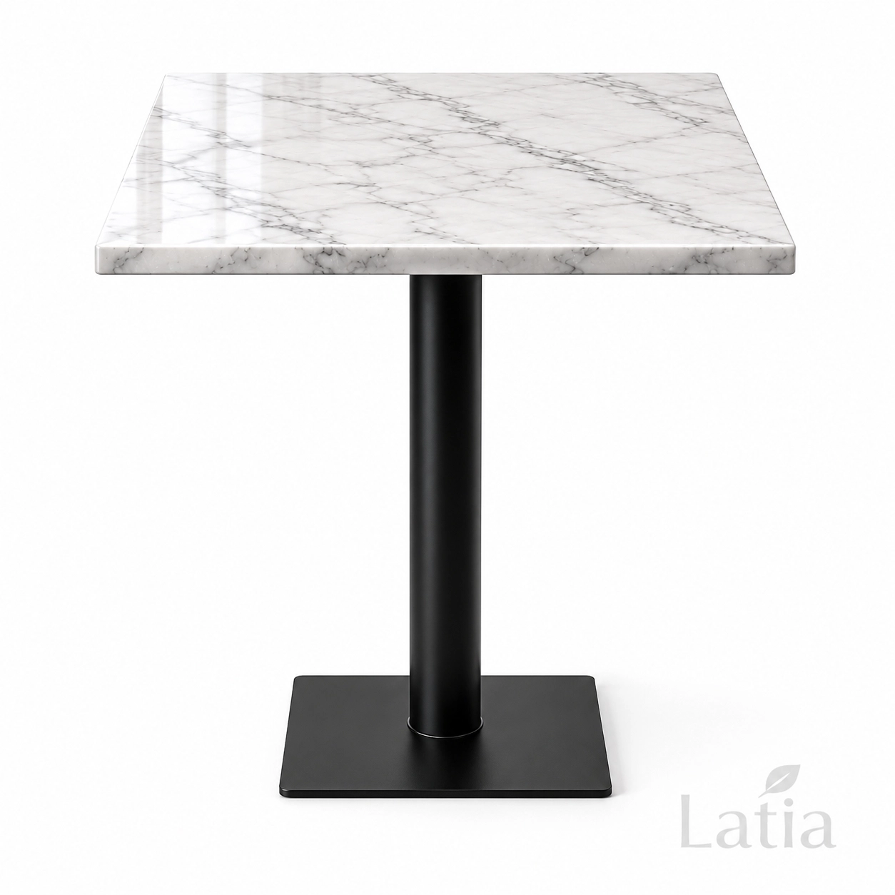 Mermer Kare Masa 60x60 cm | Metal Orta Ayaklı Kafe ve Restoran Masası