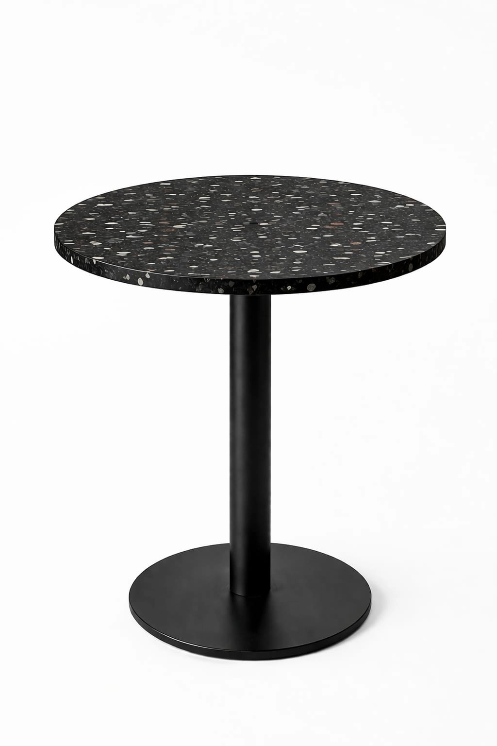 LATIA 60 cm Yuvarlak Black Terazzo Masa – Metal Ayaklı Özel Üretim