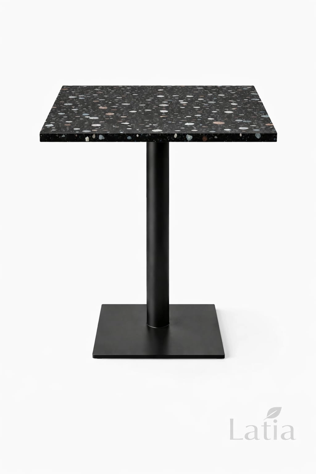 LATIA 60x60 cm Kare Black Terazzo Masa – Metal Ayaklı Özel Üretim