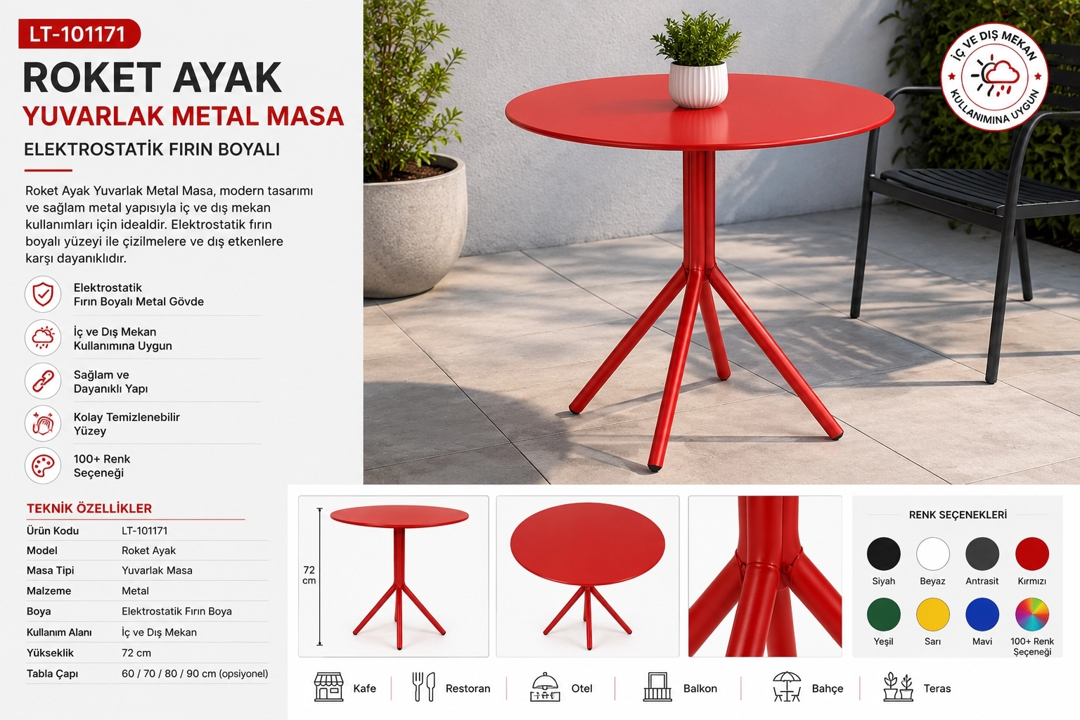 Roket Ayak Yuvarlak Masa 60 çap