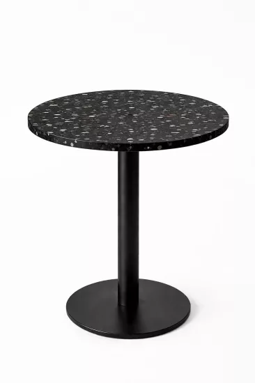 LATIA 60 cm Yuvarlak Black Terazzo Masa – Metal Ayaklı Özel Üretim