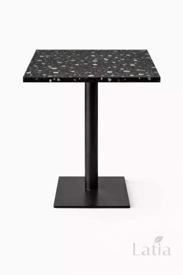 LATIA 60x60 cm Kare Black Terazzo Masa – Metal Ayaklı Özel Üretim