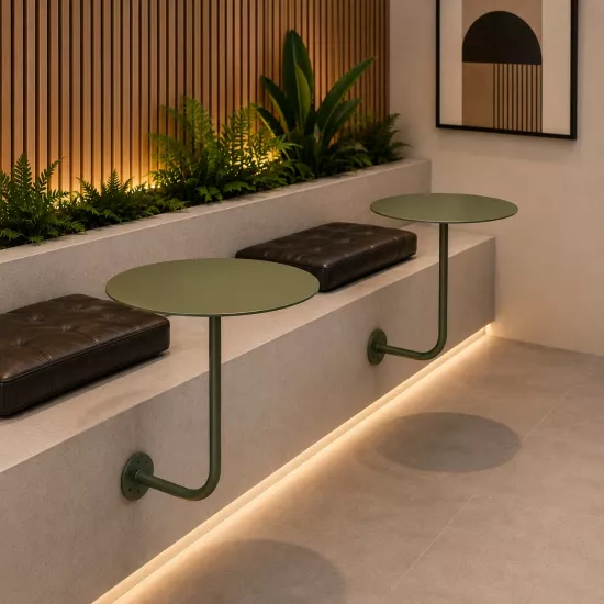 Duvara Monte Yuvarlak Metal Sehpa | Kafe, Restoran ve Bekleme Alanı Masası