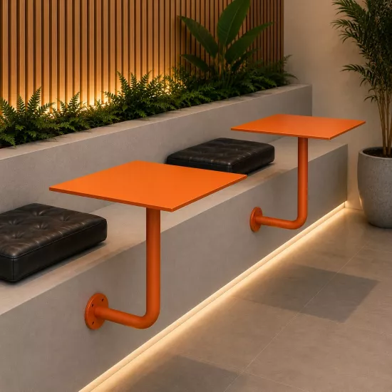 Duvara Monte Kare Metal Sehpa | Kafe, Restoran ve Bekleme Alanı Masası