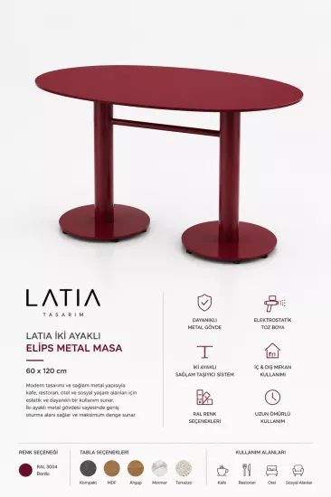 LATIA Elips İki Ayaklı Metal Masa 60×120 cm