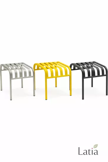 LATIA Metal Tabure 45x45x45 cm | Modern Şerit Tasarım – İç & Dış Mekan